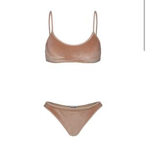 Noodle Shop ANINE Desert Rose Blush Pink Ribbed Velour Bikini Top & Bottoms Sz M